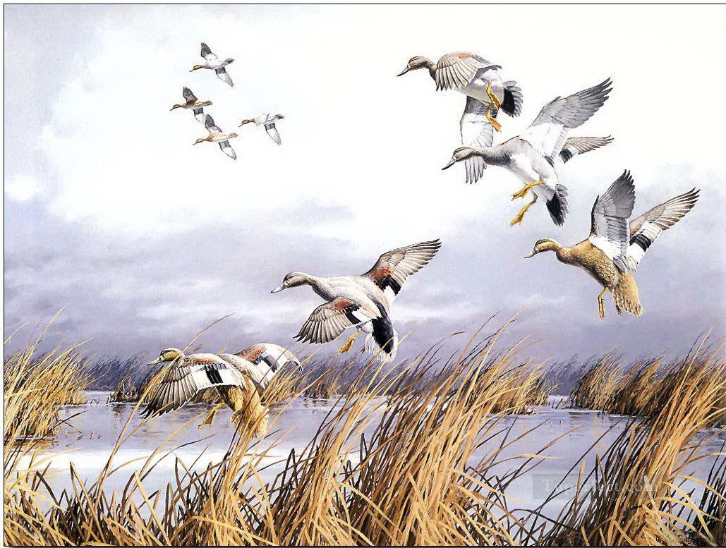 oiseaux qui volent sur le lac Peintures à l'huile